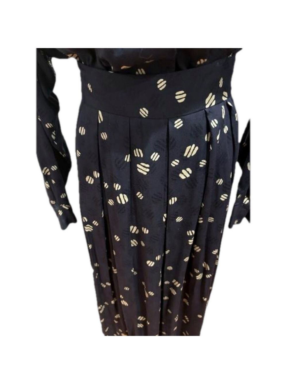 80s 2PC J G HOOK TWEE NAVY & GRAY DITZY PRINT BLOUSE & PIEATED MAXI SKIRT 12 - Picture 13 of 14